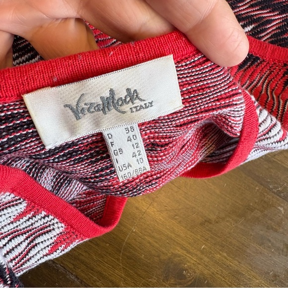 Vica Moda Italy Vintage Top Knit Sleeveless Tank Funny Pattern Red Art To Wear M - Picture 9 of 9